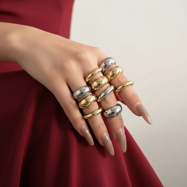 8 delt metallring sett  geometriske åpne ringer