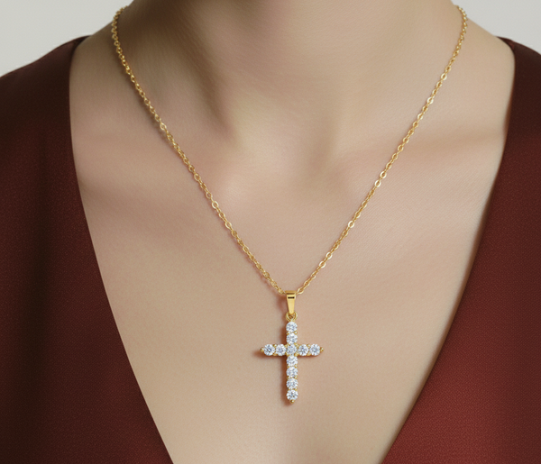 18K gullbelagt korshalskjede rustfritt stål, vanntett